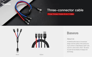 Planet Gates Baseus 3 in 1 3.5A USB Cable For iPhone Xs Max Xr X 8 7 Fast Charging Charger USB Type C Type-c Micro USB Cable For Mobile Phone
