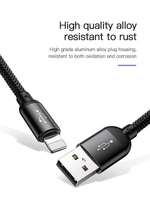 Planet Gates Baseus 3 in 1 3.5A USB Cable For iPhone Xs Max Xr X 8 7 Fast Charging Charger USB Type C Type-c Micro USB Cable For Mobile Phone