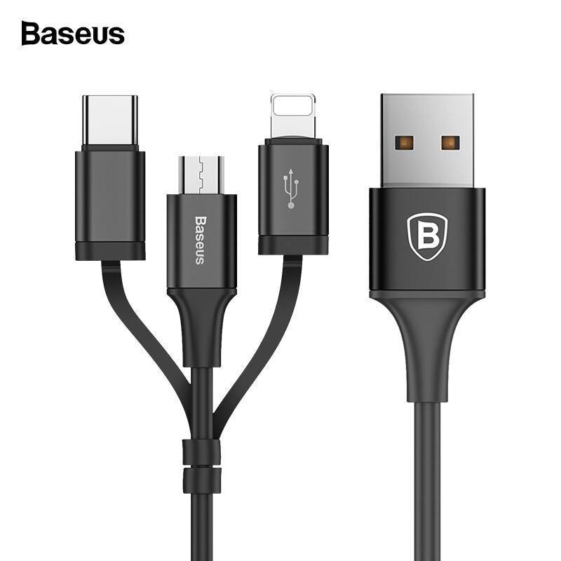 Planet Gates Baseus 3 in 1 USB Cable For iPhone Micro USB Type C Charger Cable For iPhone Xs Max X 8 7 Samsung Oneplus Android Phone Cables