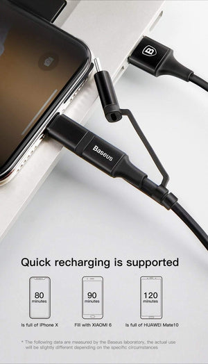 Planet Gates Baseus 3 in 1 USB Cable For iPhone Micro USB Type C Charger Cable For iPhone Xs Max X 8 7 Samsung Oneplus Android Phone Cables