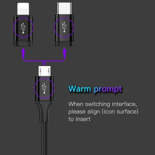 Planet Gates Baseus 3 in 1 USB Cable For iPhone Micro USB Type C Charger Cable For iPhone Xs Max X 8 7 Samsung Oneplus Android Phone Cables