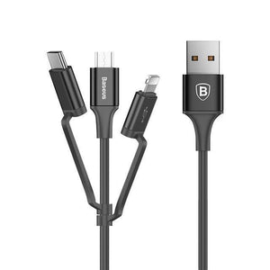 Planet Gates Baseus 3 in 1 USB Cable For iPhone Micro USB Type C Charger Cable For iPhone Xs Max X 8 7 Samsung Oneplus Android Phone Cables