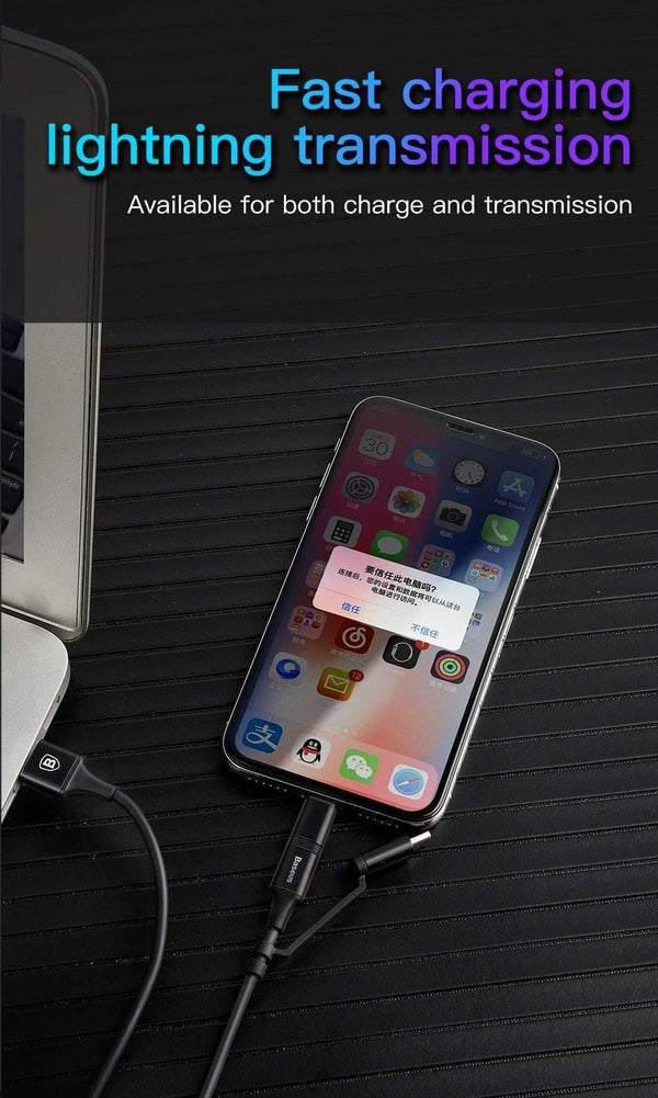 Planet Gates Baseus 3 in 1 USB Cable For iPhone Micro USB Type C Charger Cable For iPhone Xs Max X 8 7 Samsung Oneplus Android Phone Cables