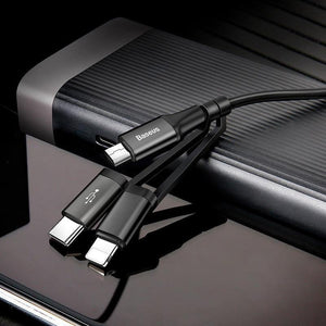 Planet Gates Baseus 3 in 1 USB Cable For iPhone Micro USB Type C Charger Cable For iPhone Xs Max X 8 7 Samsung Oneplus Android Phone Cables