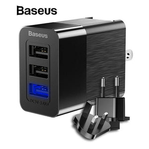 Planet Gates Baseus 3 Port USB Charger 3in1 Triple EU US UK Plug 2.4A Travel Wall Charger Adapter for iPhone Samsung Xiaomi Phone USB Charger