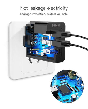 Planet Gates Baseus 3 Port USB Charger 3in1 Triple EU US UK Plug 2.4A Travel Wall Charger Adapter for iPhone Samsung Xiaomi Phone USB Charger