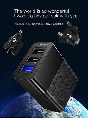 Planet Gates Baseus 3 Port USB Charger 3in1 Triple EU US UK Plug 2.4A Travel Wall Charger Adapter for iPhone Samsung Xiaomi Phone USB Charger