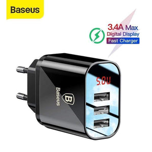 Baseus 3 Ports Charger with Digital Display 3.4A Max Fast Charging Wall Adapter Charger For Phone