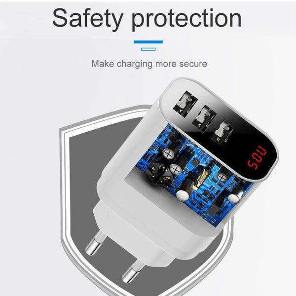 Baseus 3 Ports Charger with Digital Display 3.4A Max Fast Charging Wall Adapter Charger For Phone