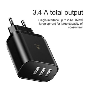 Baseus 3 Ports Charger with Digital Display 3.4A Max Fast Charging Wall Adapter Charger For Phone