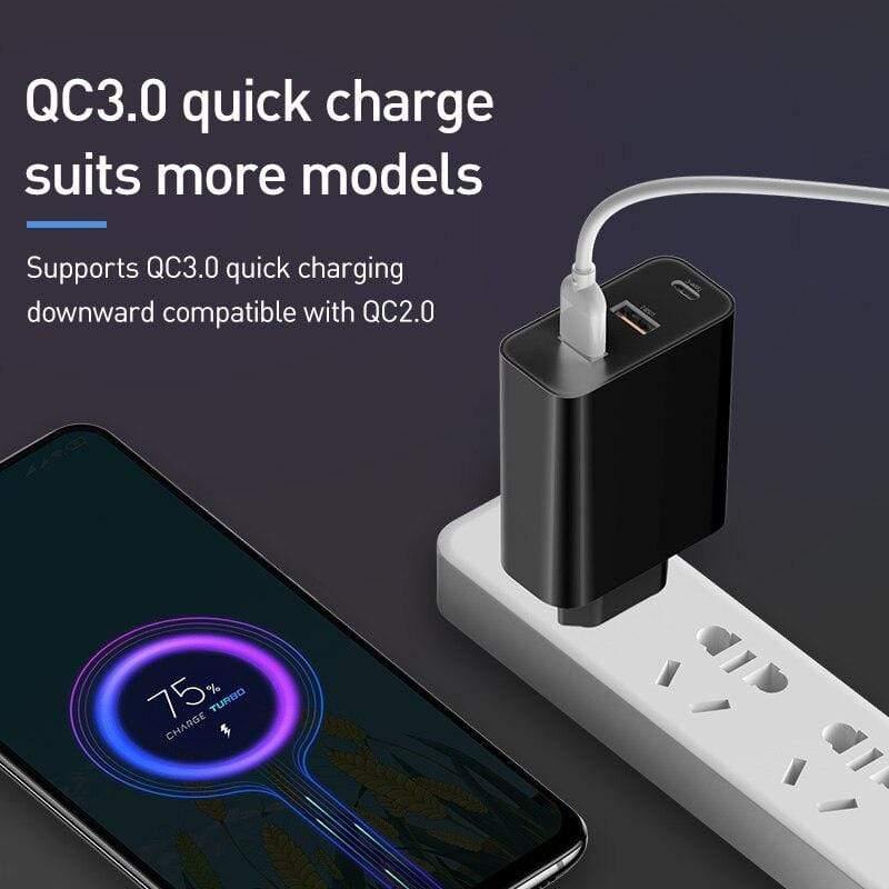 Baseus 3 Ports USB Fast Charger 60W Support Quick Charge 4.0 3.0 Type-C PD Charger QC 4.0 3.0 Phone Charger For HUAWEI Xiaomi