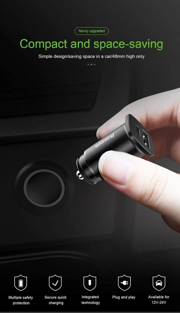 Planet Gates Baseus 30W Dual USB C PD Quick Charge QC 4.0 Car Charger For Mobile Phone Charger Fast USB PD Type C AFC SCP Car Phone Charger