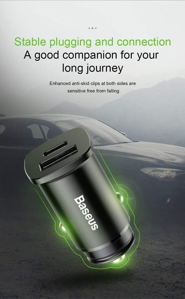 Planet Gates Baseus 30W Dual USB C PD Quick Charge QC 4.0 Car Charger For Mobile Phone Charger Fast USB PD Type C AFC SCP Car Phone Charger