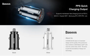 Planet Gates Baseus 30W Quick Charge 4.0 3.0 Car Charger For Samsung Huawei Supercharge SCP USB Type C PD 3.0 Fast Charging Car Phone Charger