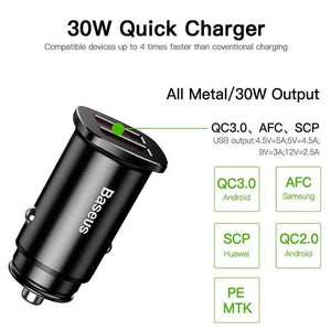 Baseus 30W Quick Charge 4.0 3.0 Car Charger For Xiaomi Mi9 Samsung S9 Fast PD AFC SCP for Huawei Supercharge Car Phone Charger