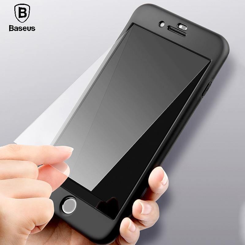 Planet Gates Baseus 360 Full Body Hard PC Case For iPhone 8 7 Plus Cover Tempered Glass+TPU Back Cover Protective Case For iPhone 8Plus 7Plus