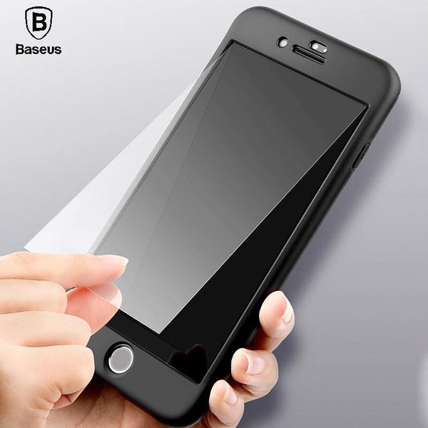 Planet Gates Baseus 360 Full Body Hard PC Case For iPhone 8 7 Plus Cover Tempered Glass+TPU Back Cover Protective Case For iPhone 8Plus 7Plus