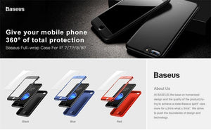 Planet Gates Baseus 360 Full Body Hard PC Case For iPhone 8 7 Plus Cover Tempered Glass+TPU Back Cover Protective Case For iPhone 8Plus 7Plus