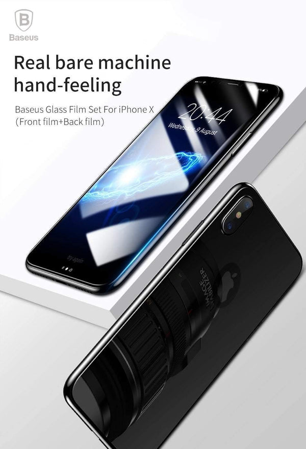 Planet Gates Baseus 3D Full Screen Protective Glass For iPhone X Screen Protector Front Film + Back Cover Glass For iPhone X Tempered Glass