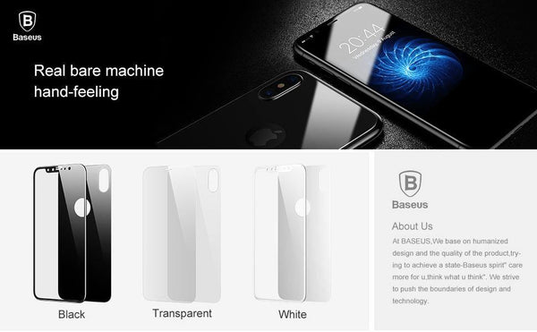 Planet Gates Baseus 3D Full Screen Protective Glass For iPhone X Screen Protector Front Film + Back Cover Glass For iPhone X Tempered Glass