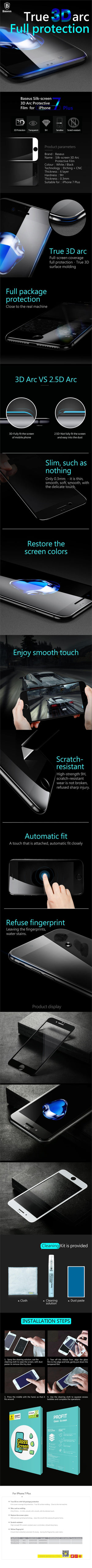 Planet Gates Baseus 3D Full Screen Tempered Glass For iPhone 6 6s Screen Protector 0.3mm Thin 9H Protective Glass For iPhone 6 6s Plus Glass