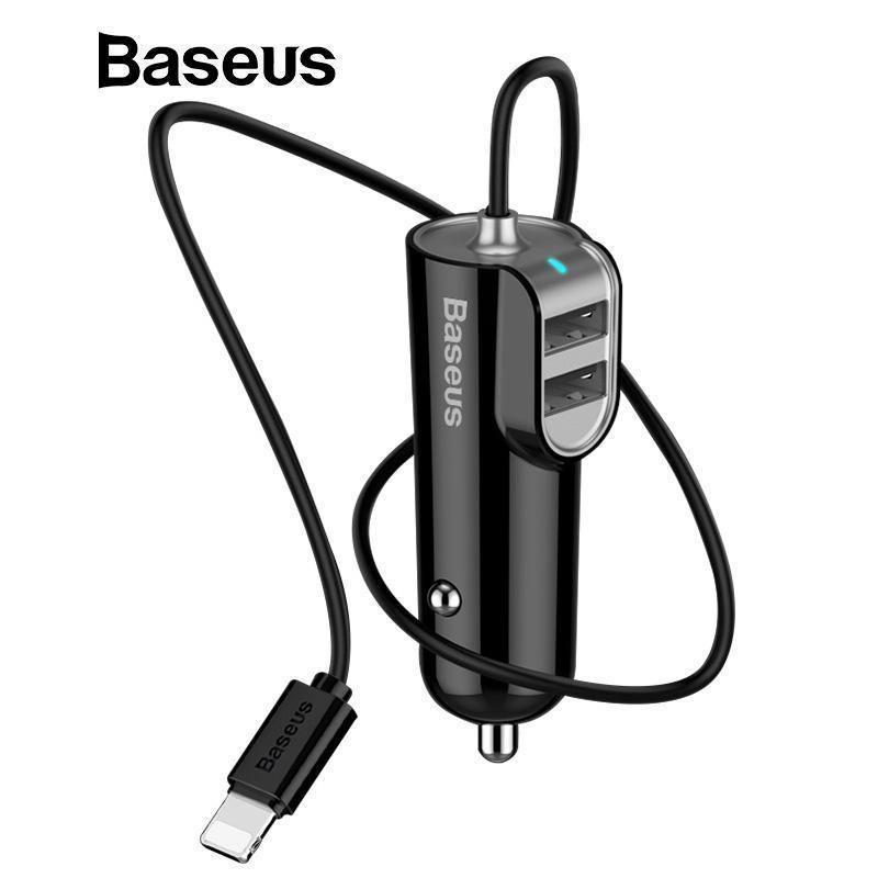 Planet Gates Baseus 3in1 5.5A USB Car Charger For iPhone X 8 Samsung Mobile Phone Charger 3 Ports USB Fast Car Charger & 1m Cable For iPhone