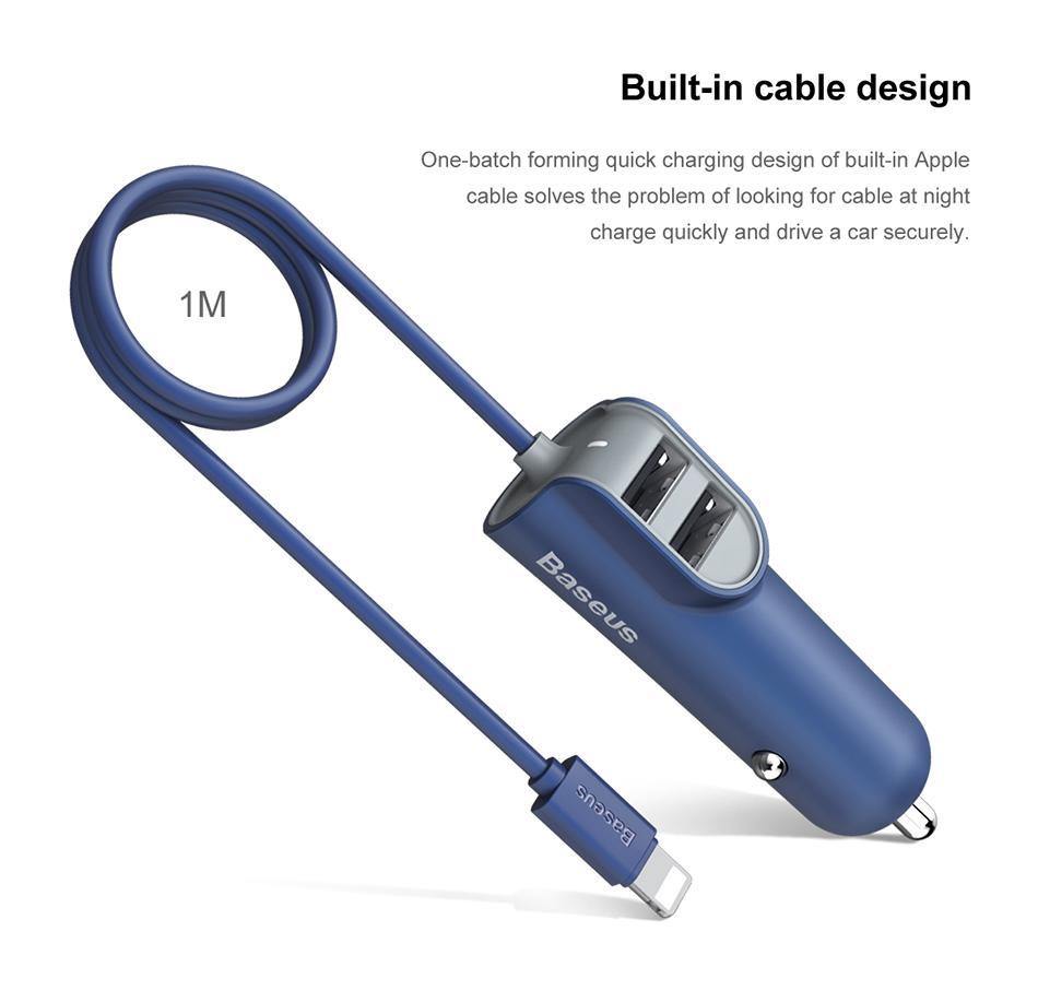 Planet Gates Baseus 3in1 5.5A USB Car Charger For iPhone X 8 Samsung Mobile Phone Charger 3 Ports USB Fast Car Charger & 1m Cable For iPhone