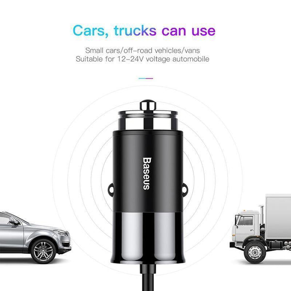 Planet Gates Baseus 4.8A USB Car Charger For iPhone Samsung Xiaomi mi Fast Car Charging Mobile Phone Charger With Spring 2 in 1 USB Cable