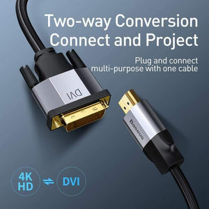 Baseus 4KHD DVI to HDMI Cable Male to Male Two-way HDMI to DVI Adapter Converter for PS4 PC HDTV Projector