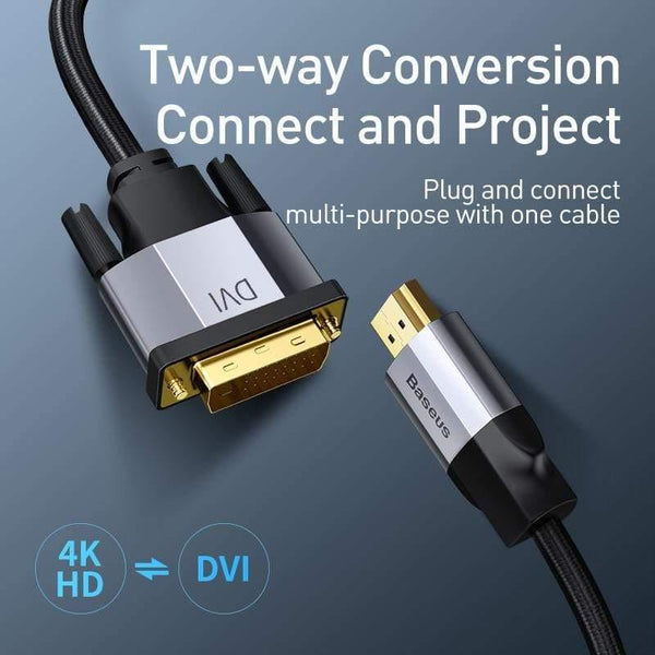 Baseus 4KHD DVI to HDMI Cable Male to Male Two-way HDMI to DVI Adapter Converter for PS4 PC HDTV Projector