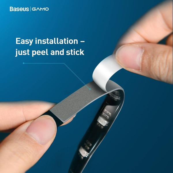 Baseus 5M LED Strip Light RGB 5050 Flexible LED Gaming Light Tape Ribbon 12V DIY Aura Sync Lighting For PC Computer Mid Tower (1.5M Black 0-5W)