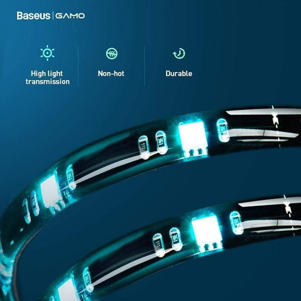 Baseus 5M LED Strip Light RGB 5050 Flexible LED Gaming Light Tape Ribbon 12V DIY Aura Sync Lighting For PC Computer Mid Tower (1.5M Black 0-5W)