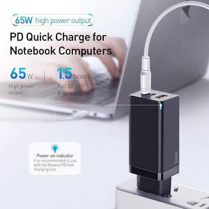 Baseus 65W GaN Charger Quick Charge 4.0 3.0 Type C PD Fast Charger 3 Port USB Charger with QC 4.0 3.0 Portable Phone Charger
