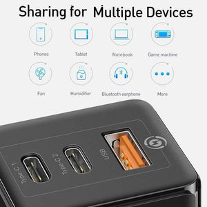 Baseus 65W GaN Charger Quick Charge 4.0 3.0 Type C PD Fast Charger 3 Port USB Charger with QC 4.0 3.0 Portable Phone Charger