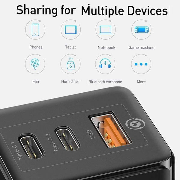 Baseus 65W GaN Charger Quick Charge 4.0 3.0 Type C PD Fast Charger 3 Port USB Charger with QC 4.0 3.0 Portable Phone Charger