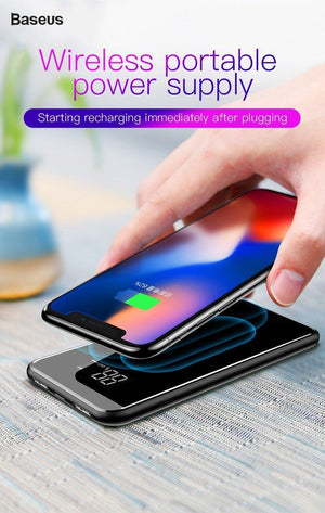 Planet Gates Baseus 8000mAh QI Wireless Charger Power Bank For iPhone XS Max Xiaomi LCD Dual USB External Battery Wireless Charging Powerbank