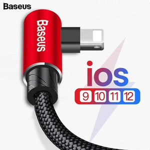 Planet Gates Baseus 90 Degree USB Cable For iPhone XS Max XR X 8 7 6 6s 5 5S iPad Fast Charging Charger Data Cord Adapter Mobile Phone Cable
