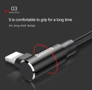 Planet Gates Baseus 90 Degree USB Cable For iPhone XS Max XR X 8 7 6 6s 5 5S iPad Fast Charging Charger Data Cord Adapter Mobile Phone Cable
