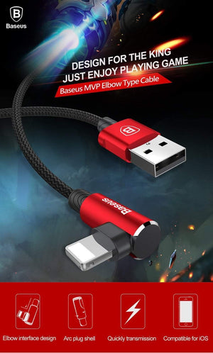 Planet Gates Baseus 90 Degree USB Cable For iPhone XS Max XR X 8 7 6 6s 5 5S iPad Fast Charging Charger Data Cord Adapter Mobile Phone Cable