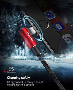 Planet Gates Baseus 90 Degree USB Cable For iPhone XS Max XR X 8 7 6 6s 5 5S iPad Fast Charging Charger Data Cord Adapter Mobile Phone Cable