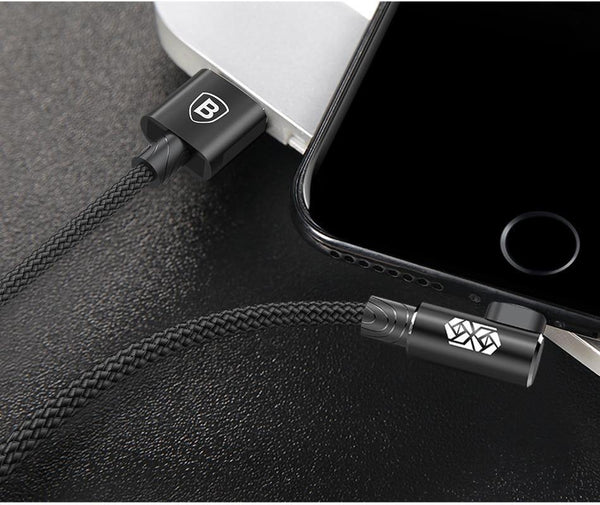 Planet Gates Baseus 90 Degree USB Cable For iPhone XS Max XR X 8 7 6 6s 5 5S iPad Fast Charging Charger Data Cord Adapter Mobile Phone Cable