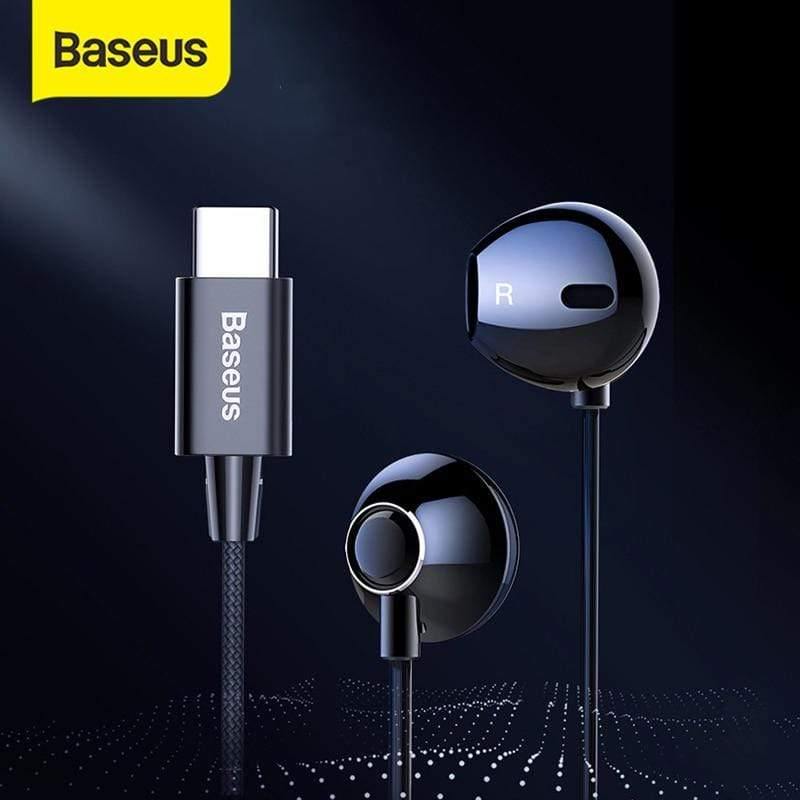 Baseus C06 USB Type-c Earphone Stereo Sound Earbuds With mic for Xiaomi mi 9 8 se note 3 Oppo Find X (BLACK)