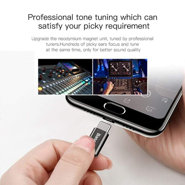 Baseus C06 USB Type-c Earphone Stereo Sound Earbuds With mic for Xiaomi mi 9 8 se note 3 Oppo Find X (BLACK)