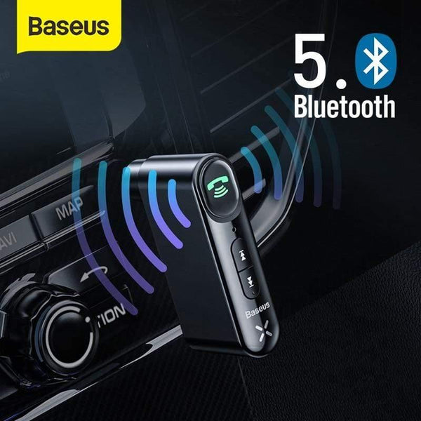 Baseus Car Aux Bluetooth 5.0 Adapter Wireless 3.5mm Audio Receiver for Auto Bluetooth Handsfree Car Kit Speaker Headphone (black)