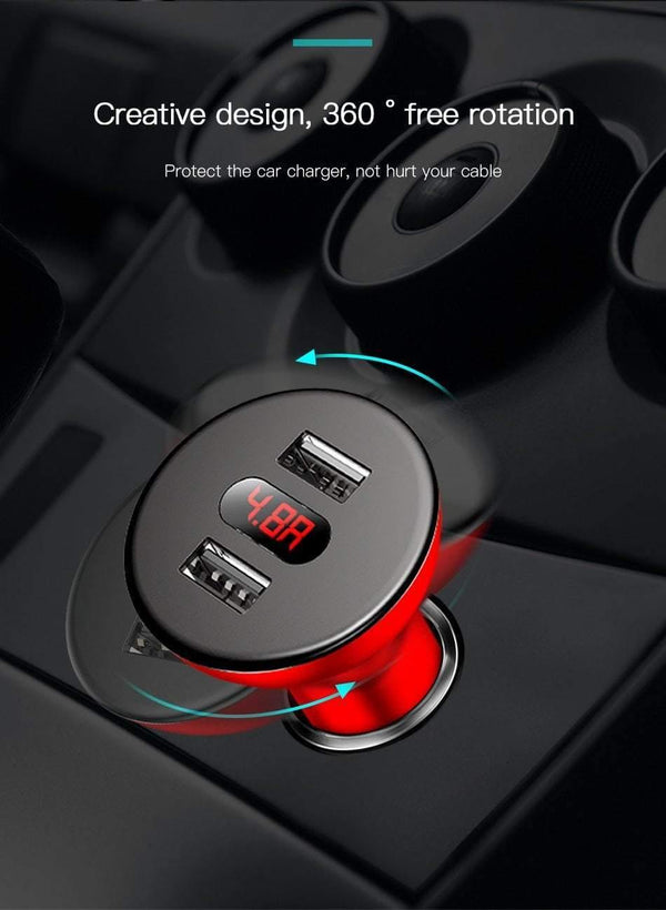 Planet Gates Baseus Car Charger Digital LED Display Mobile Phone Charger Dual USB Car Phone Charger for iPhone Samsung Tablet Travel Adapter