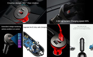 Planet Gates Baseus Car Charger Digital LED Display Mobile Phone Charger Dual USB Car Phone Charger for iPhone Samsung Tablet Travel Adapter