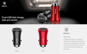 Planet Gates Baseus Car Charger Dual USB Car Charger Car-styling USB Charger for Mobile Phone Fast Car Phone Charger For Xiaomi Roidmi 3s