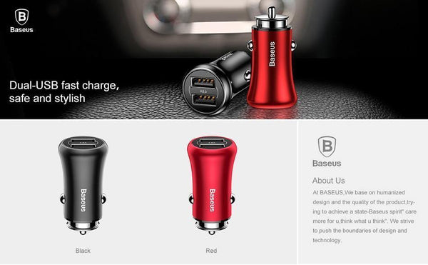 Planet Gates Baseus Car Charger Dual USB Car Charger Car-styling USB Charger for Mobile Phone Fast Car Phone Charger For Xiaomi Roidmi 3s