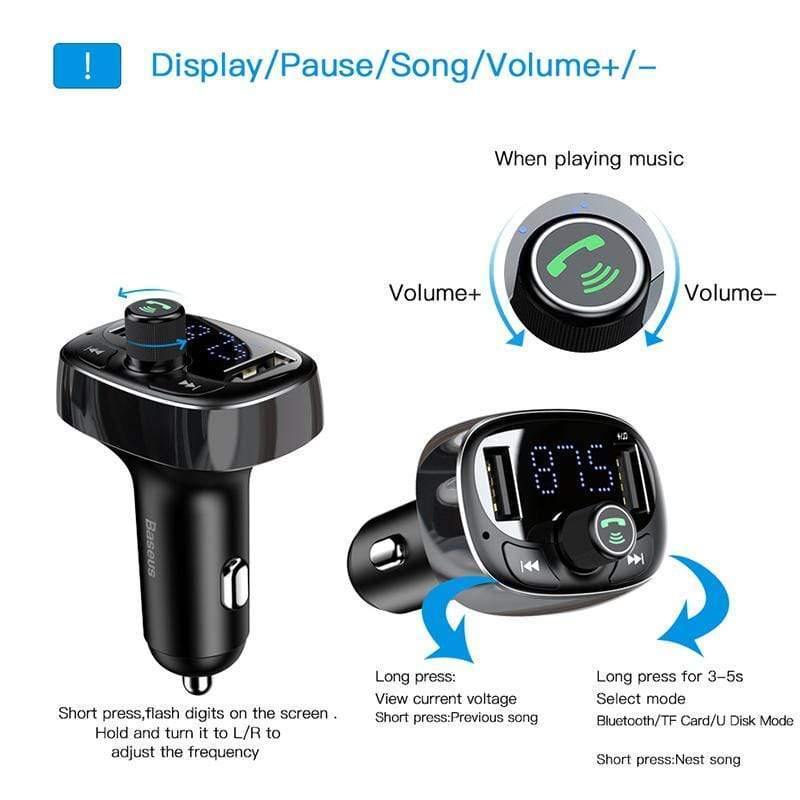 Baseus Car Charger FM Transmitter Aux Modulator Bluetooth Handsfree Car Audio MP3 Player 3.4A Fast Dual USB Mobile Phone Charger
