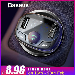 Planet Gates Baseus Car Charger for iPhone Mobile Phone Handsfree FM Transmitter Bluetooth Car Kit LCD MP3 Player Dual USB Car Phone Charger